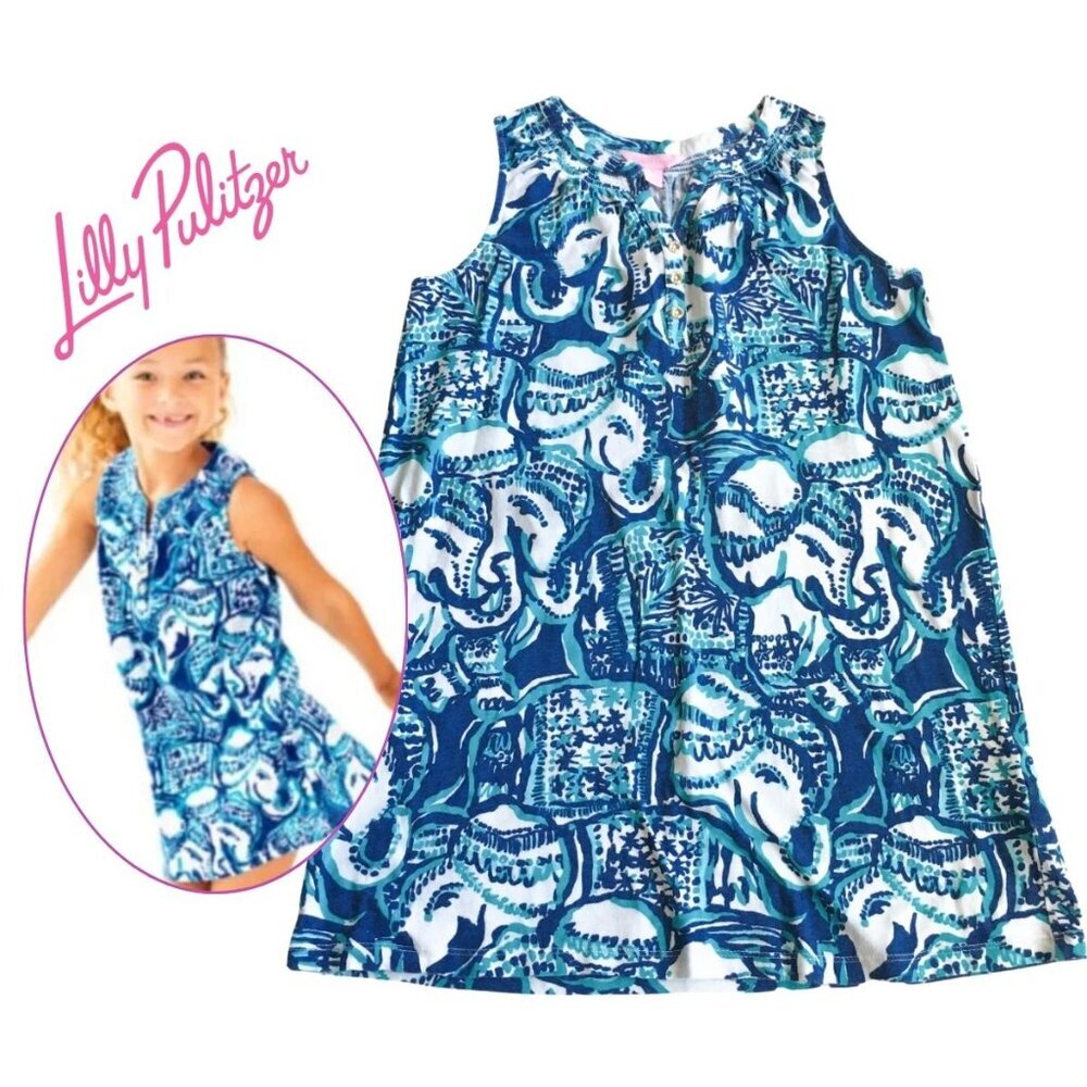 Lilly Pulitzer Girls Essie Tunic Dress in Keep On Trunkin Elephant - Size LG